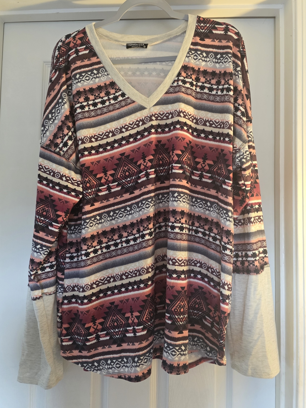 Heimish USA 3X "Snow Bunny" Aztec Print V-neck Long Sleeve Sweater Soft NWOT